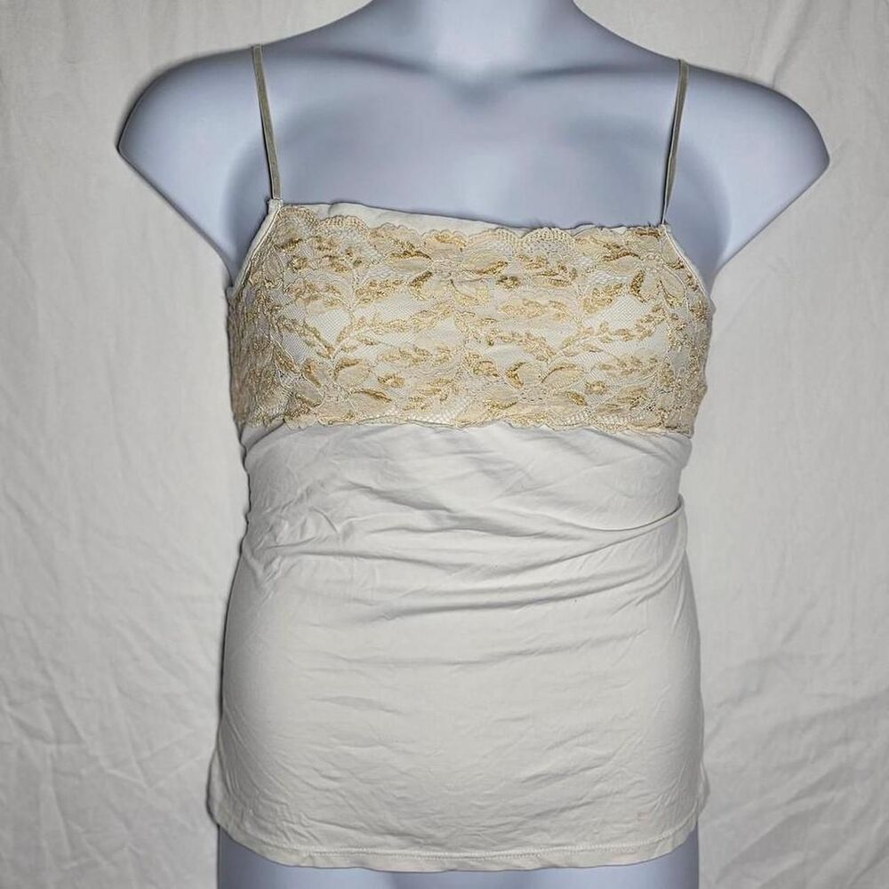 vintage y2k 2000s off white cream lace detailing square tank top
